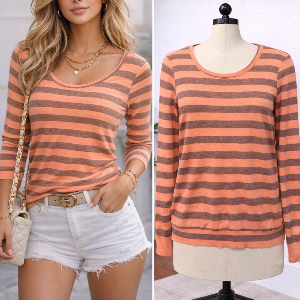084 Divided by H&M | NWOT Cotton Peach Gray Striped Sweater Long-Sleeve Top (8)